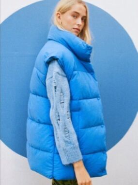 Zara Cobalt Blue Oversized Quilted Puffer Vest